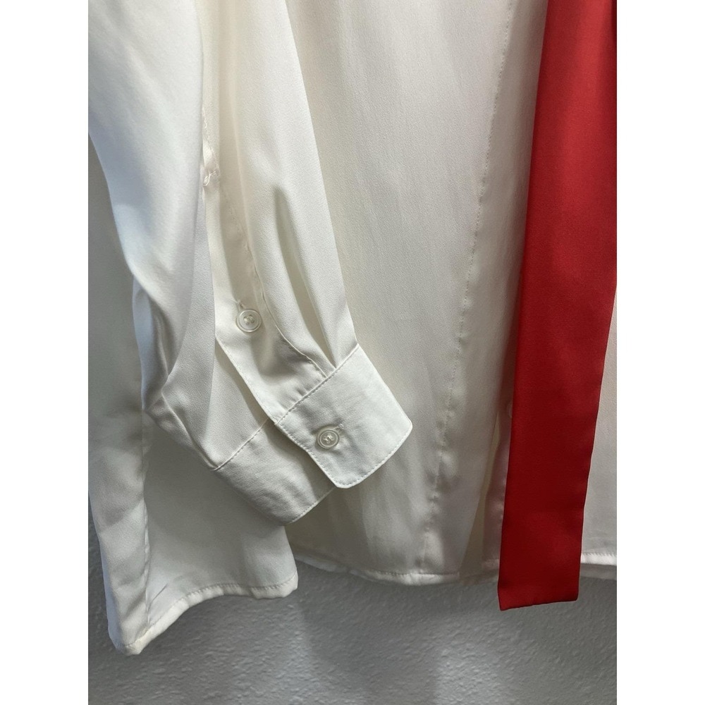 Vintage 80s Evan-Picone Ivory Silky Red Tie Neck Secretary Blouse Size 16 - Picture 3 of 10